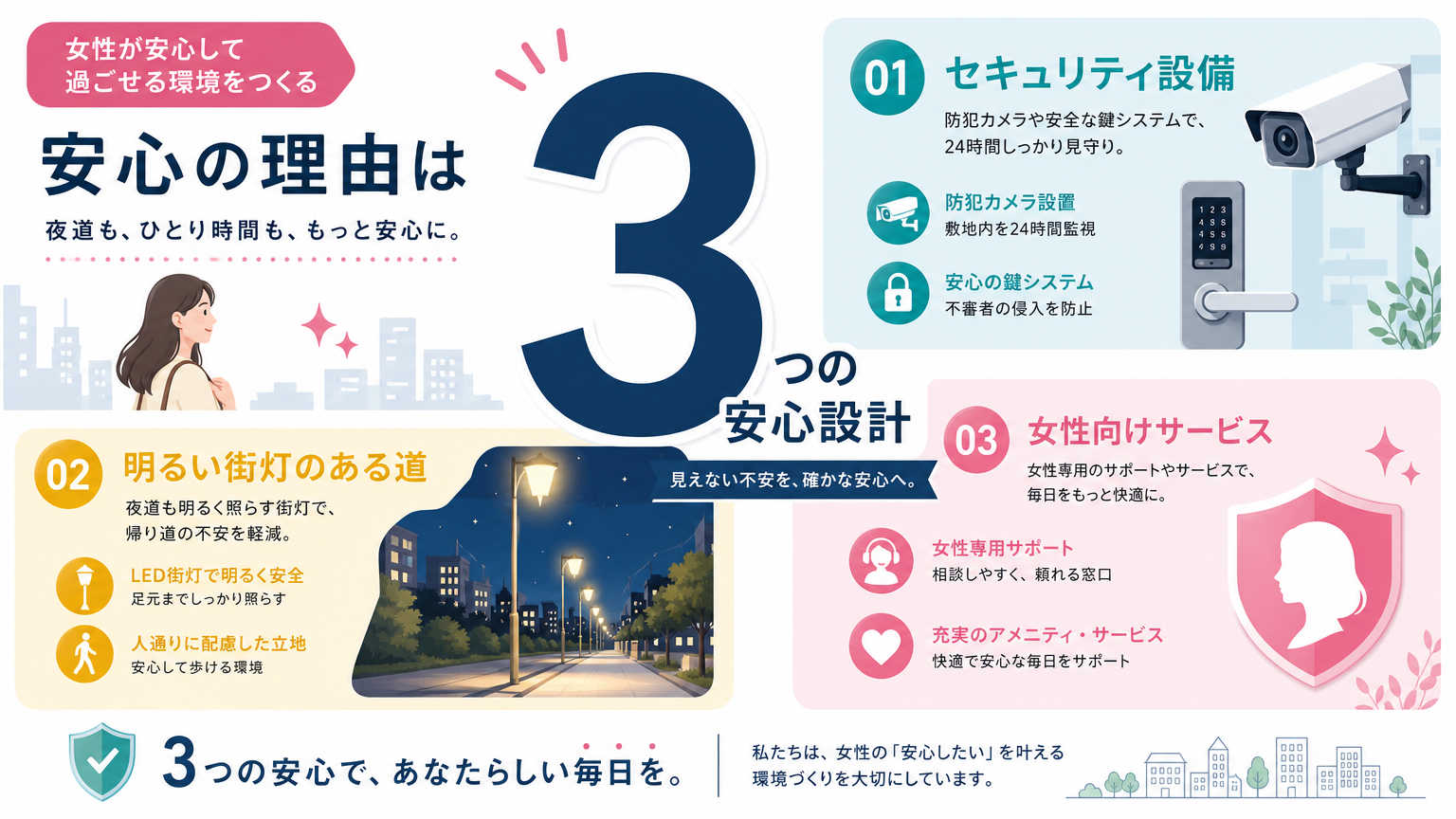 女性の安心物件選びで重視すべき3つのポイント